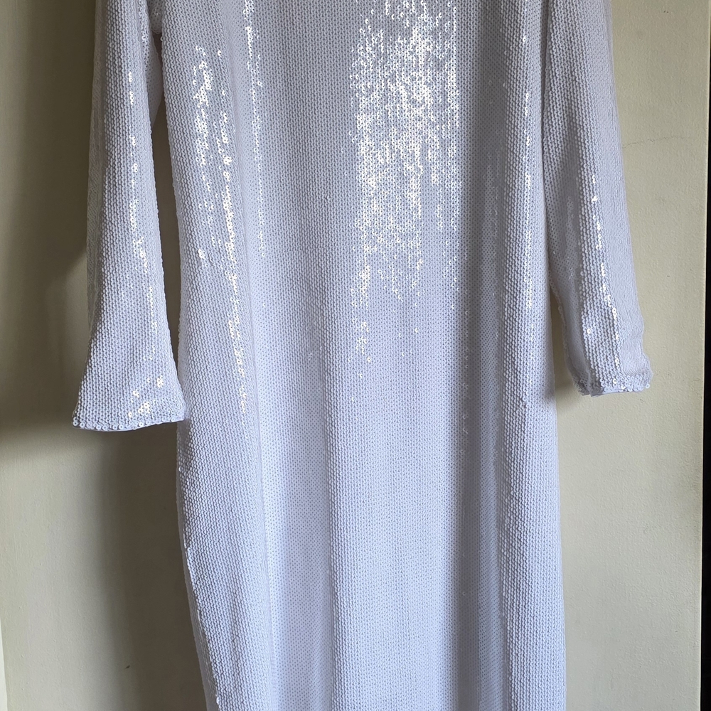 White Sequin Long Sleeve Shift Dress